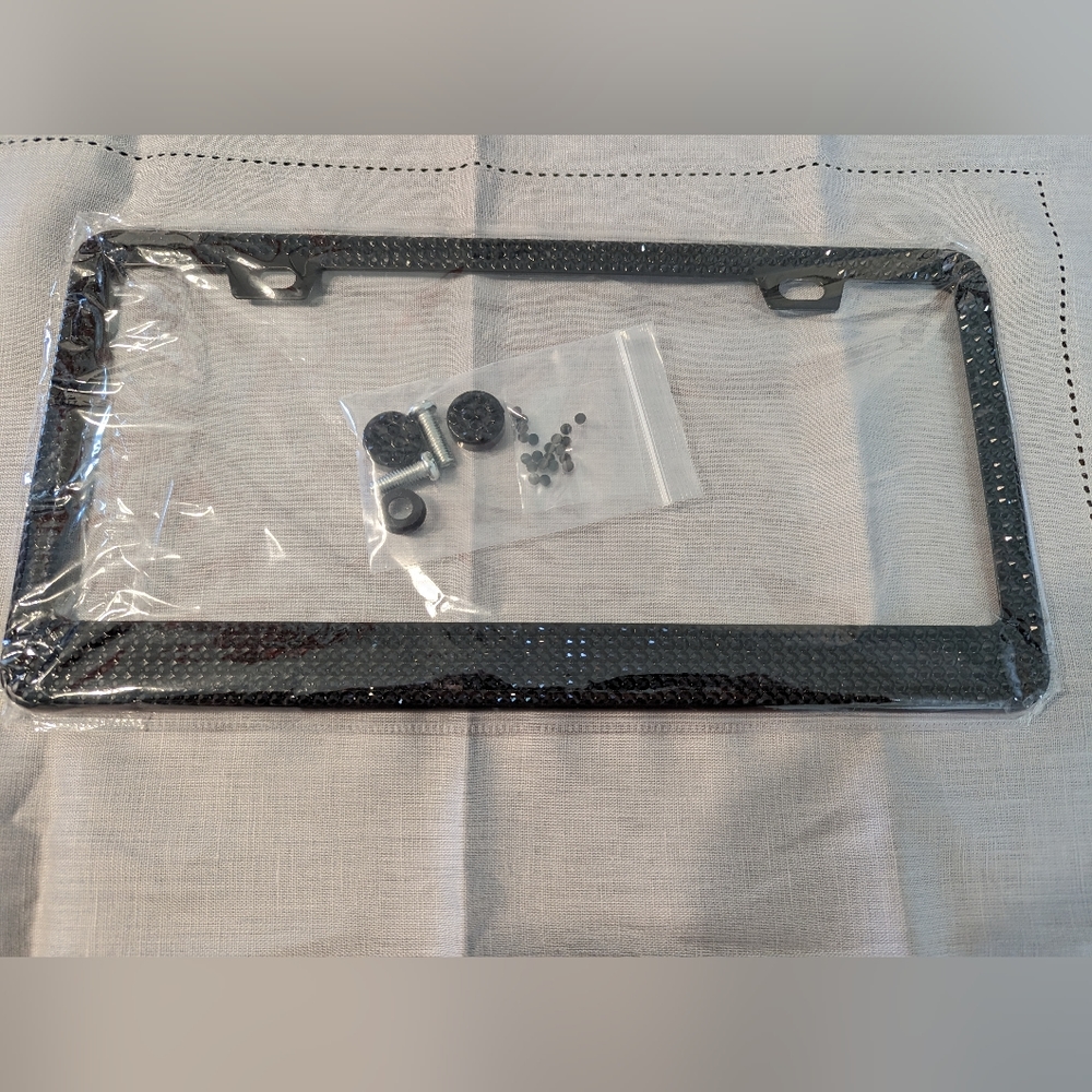New Black Rhinestone License Plate Holder / Frame